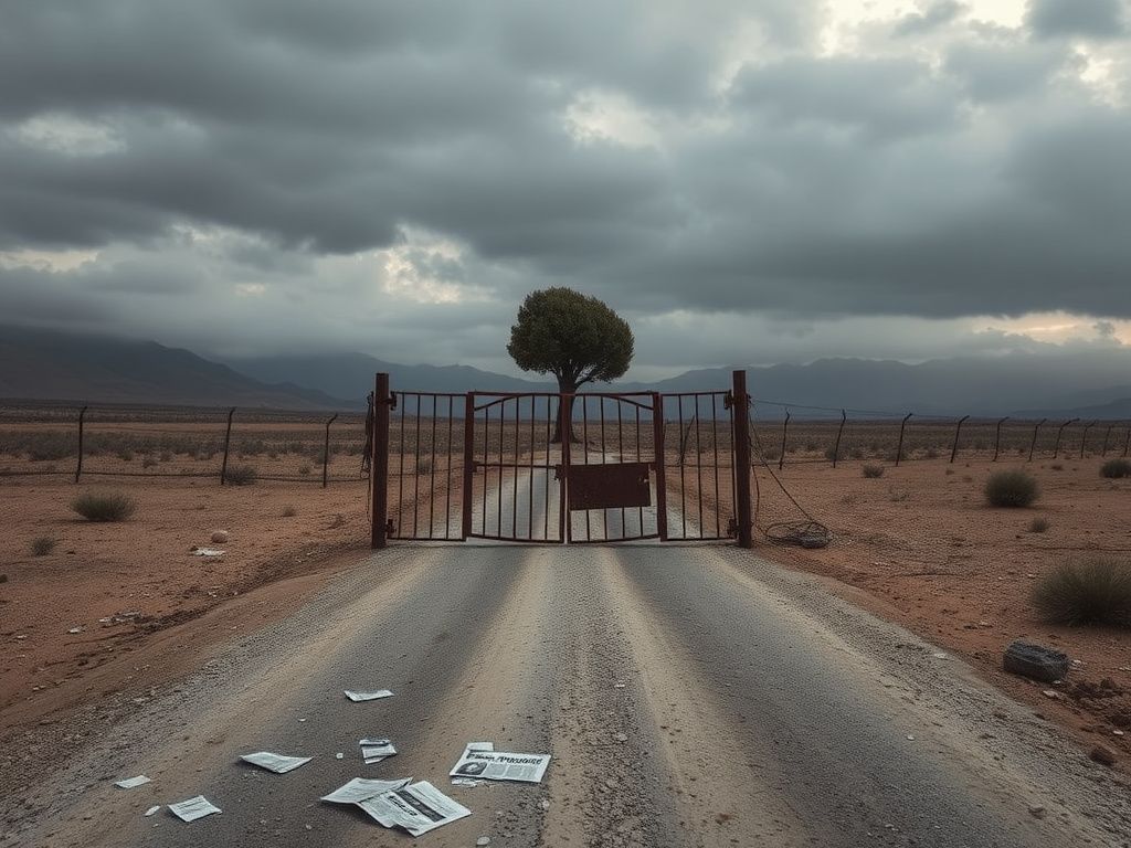 Flick International A barren landscape under a cloudy sky symbolizing uncertainty and sorrow