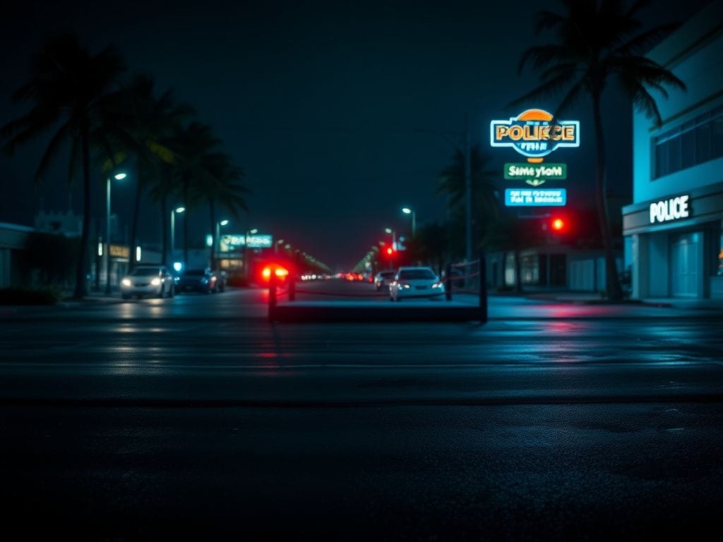 Flick International Dimly lit urban Miami street depicting tension and unease
