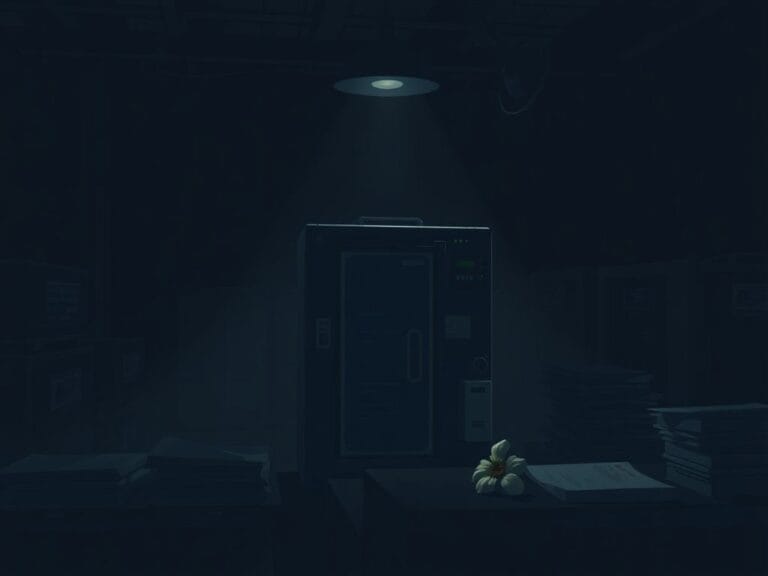 Flick International USPS mail handling machine in a dimly lit distribution center reflecting a tragic incident