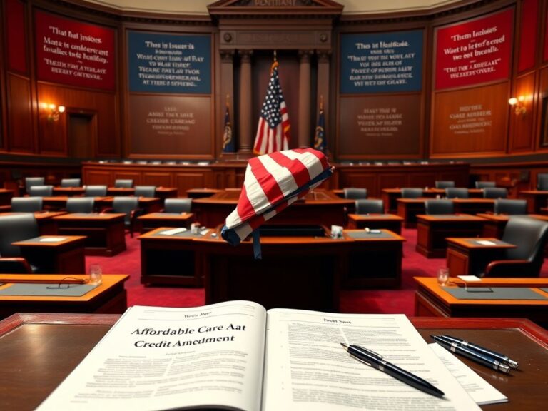 Flick International Empty House of Representatives chamber with an American flag and legislative documents