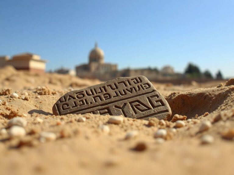 Flick International Close-up view of an ancient pottery fragment with cuneiform script found in Jerusalem