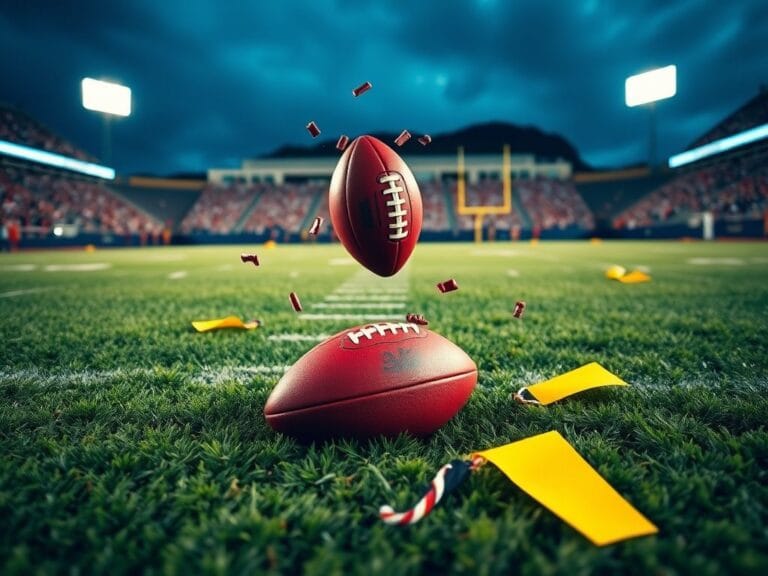 Flick International Close-up of a football caught mid-air during a college football game between Ohio State and Penn State