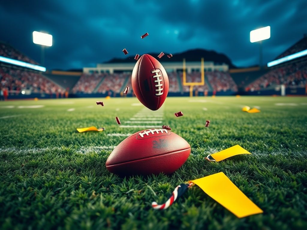 Flick International Close-up of a football caught mid-air during a college football game between Ohio State and Penn State