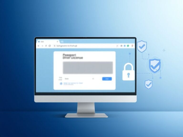 Flick International Modern desktop computer displaying Google Chrome with autofill feature for IDs
