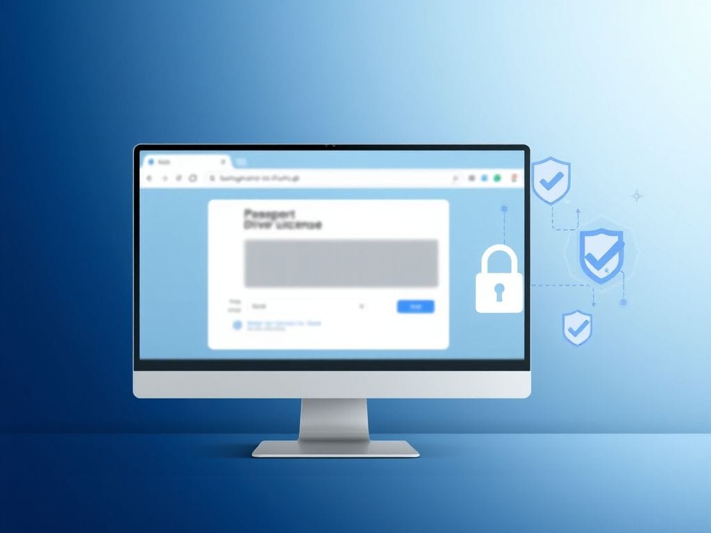 Flick International Modern desktop computer displaying Google Chrome with autofill feature for IDs