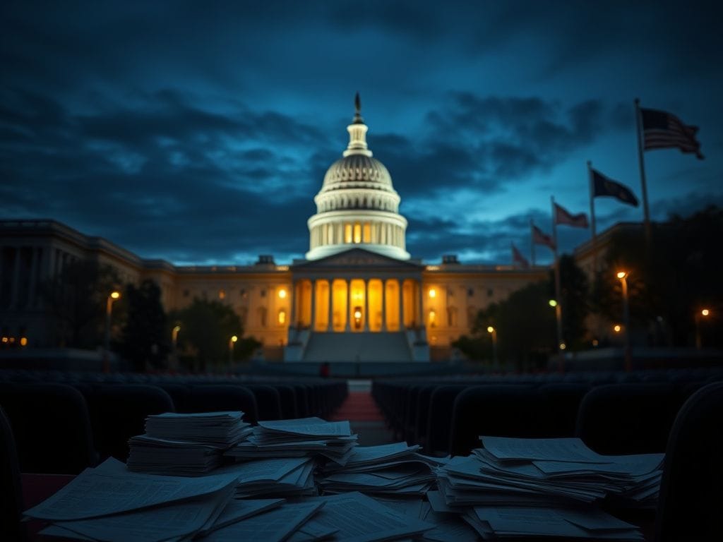 Flick International U.S. Capitol building at dusk with illuminated lights
