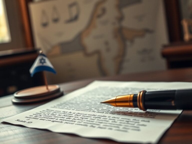 Flick International Close-up view of an ornate letter addressed to the Israeli President on a wooden desk
