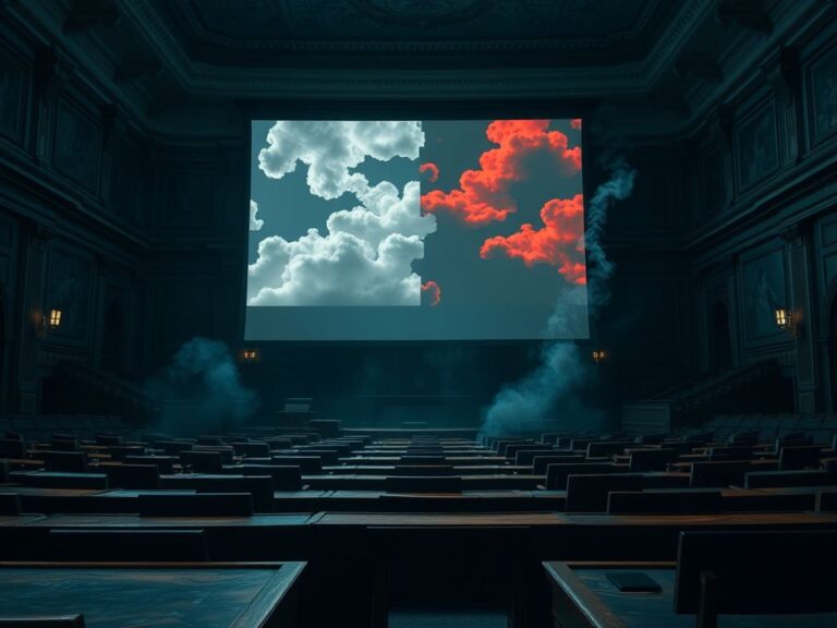 Flick International Weathered Senate chamber showcasing ornate architecture in dim light