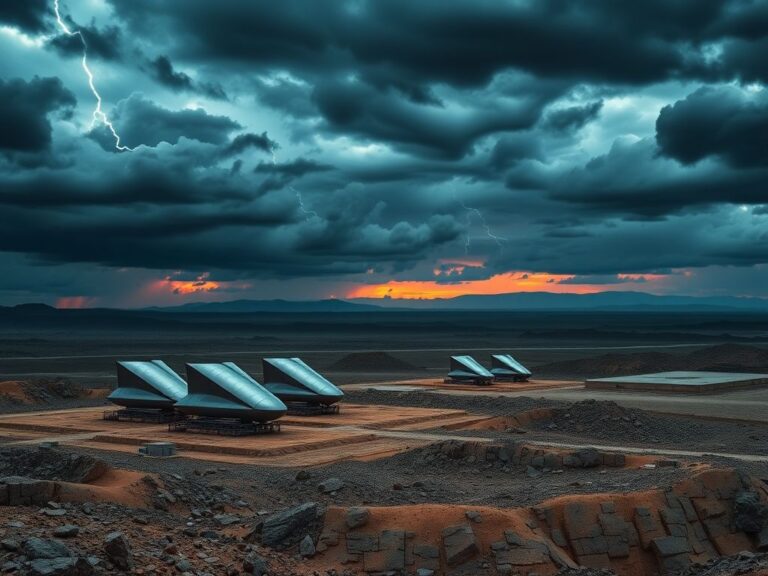 Flick International Advanced missile silos at a military facility under a turbulent sky