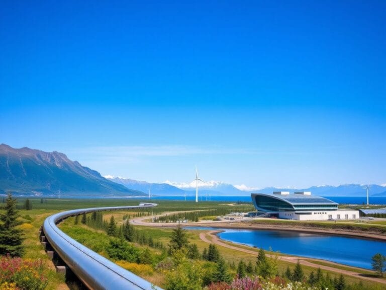 Flick International Vast Alaskan landscape with a steel pipeline symbolizing energy infrastructure progress