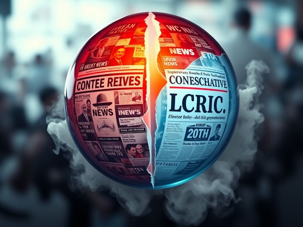 Flick International A large, fractured glass sphere symbolizing division in media perspectives