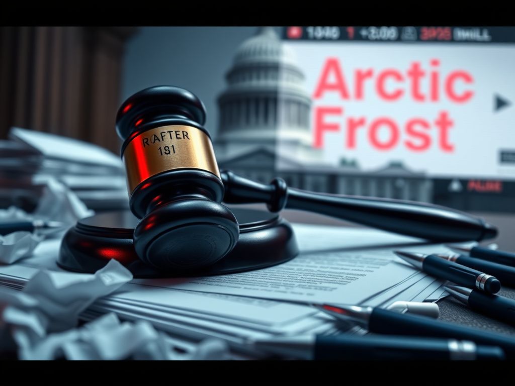 Flick International Close-up of a gavel on legislative documents with the U.S. Capitol in the background
