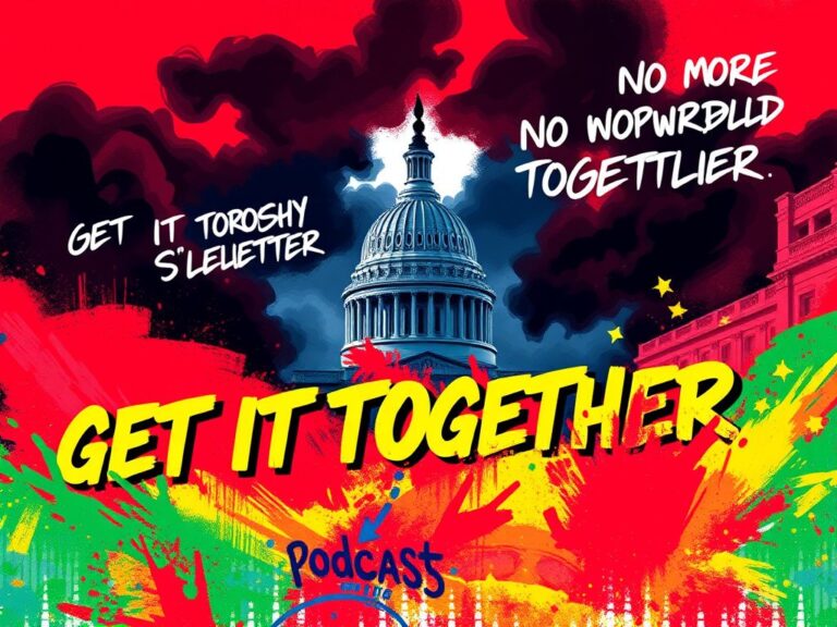 Flick International Abstract representation of political turmoil with graffiti-style text and U.S. Capitol silhouette