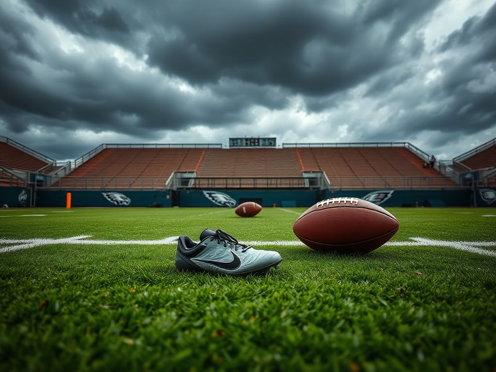 Flick International Abandoned cleats and football on a football field symbolize Jaire Alexander's retirement