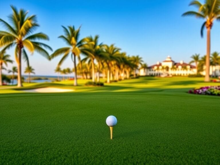 Flick International Vibrant golf course scene at The ANNIKA event with golf tee and ball on the tenth hole