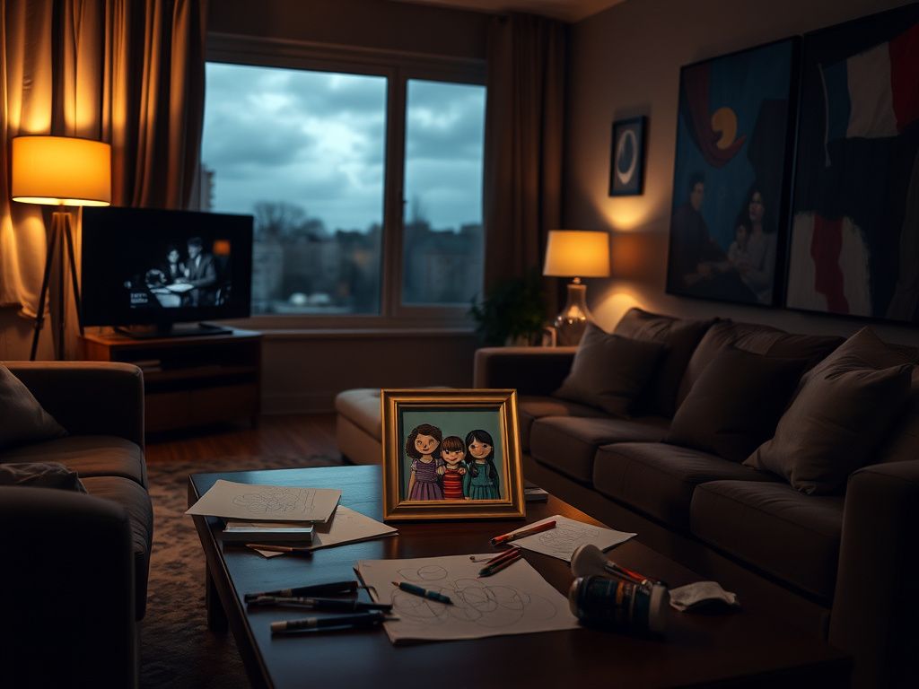 Flick International A dimly lit living room scene reflecting family emotions during a talk show suspension