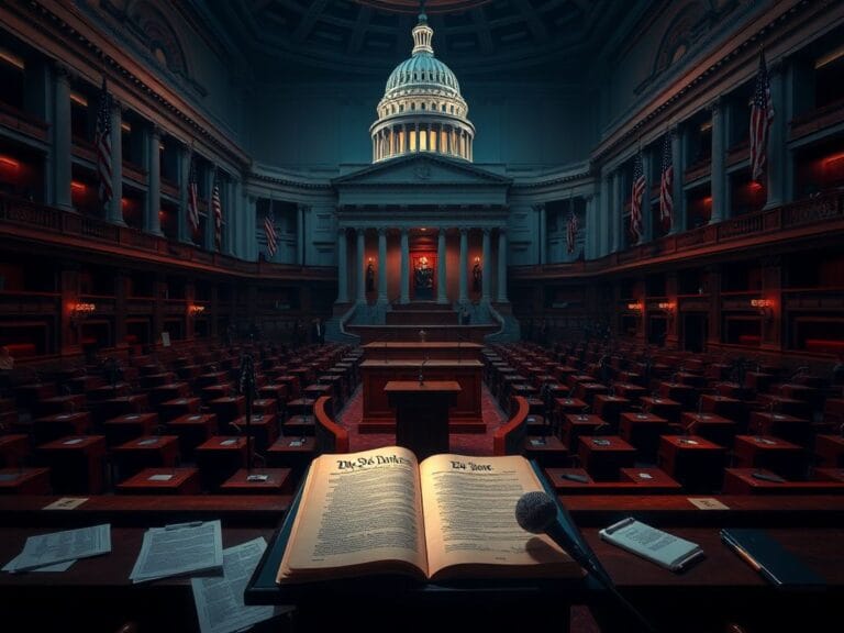 Flick International Empty House chamber in the U.S. Capitol showcasing political tension and the importance of democracy