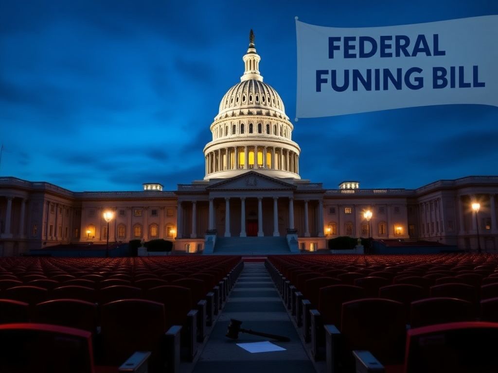 Flick International Illuminated U.S. Capitol building at dusk with empty congressional chamber