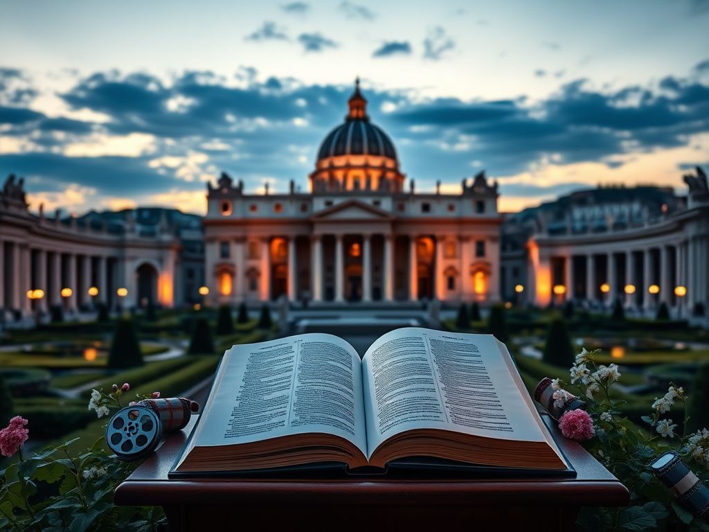 Flick International Serene view of the Vatican's Apostolic Palace during twilight, symbolizing the intersection of faith and creativity.