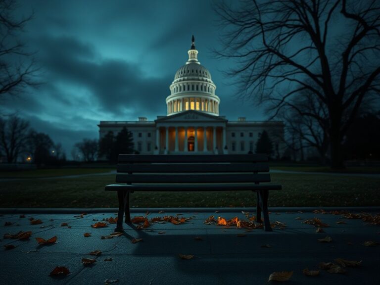Flick International A darkened Capitol building illuminated by a flickering light, symbolizing a government reopening amidst public distrust