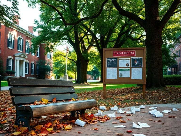 Flick International A serene college scene at William & Mary, showcasing historic buildings and fallen leaves