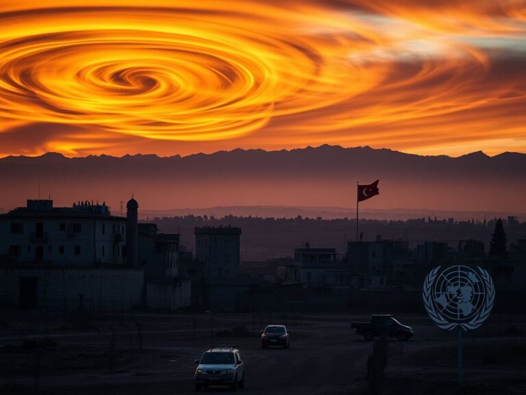 Flick International Aerial view of the Gaza Strip at dusk featuring military structures and crumbling architecture