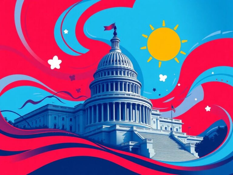 Flick International Stylized depiction of the U.S. Capitol building with vibrant colors symbolizing political activism