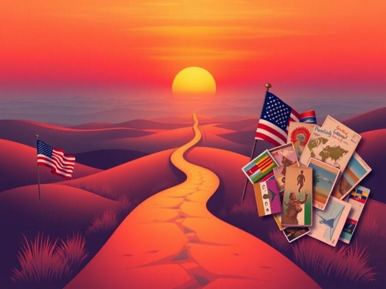 Flick International open landscape with a winding path and a stylized American flag symbolizing the desire for freedom