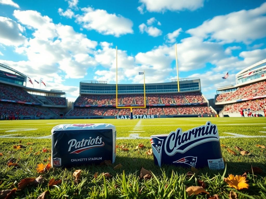 Flick International Vibrant autumn day at Gillette Stadium with Patriots banners and Charmin Forever Roll