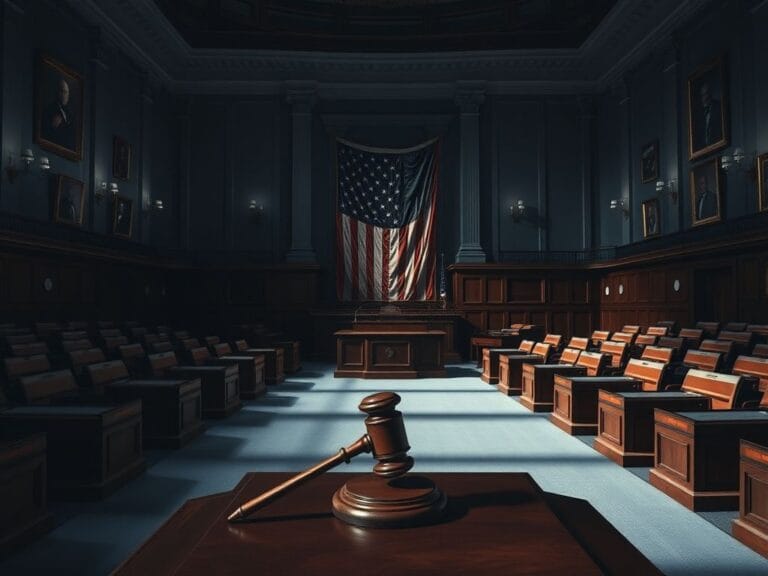 Flick International A somber interior view of a large, empty Senate chamber illustrating the current leadership crisis among Senate Democrats.