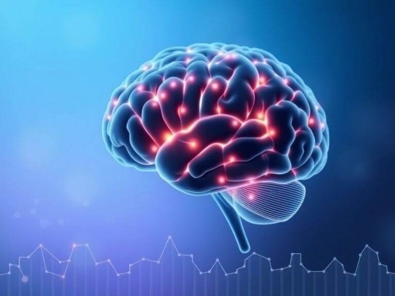 Flick International Abstract representation of a human brain with glowing areas indicating amyloid and tau proteins buildup.