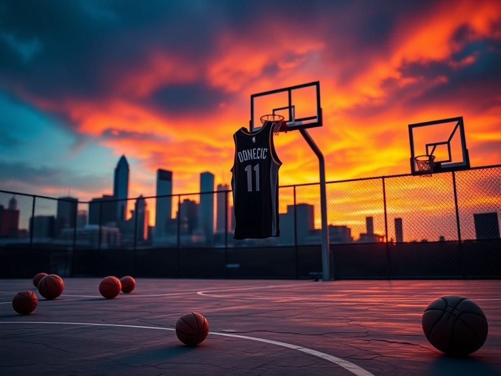 Flick International Empty basketball court in Dallas during a dramatic sunset