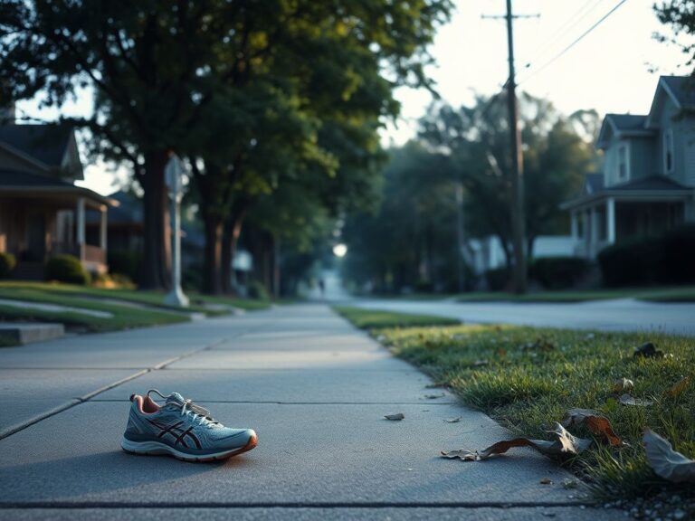 Flick International Abandoned running shoes on a suburban sidewalk in Braddock, Pennsylvania