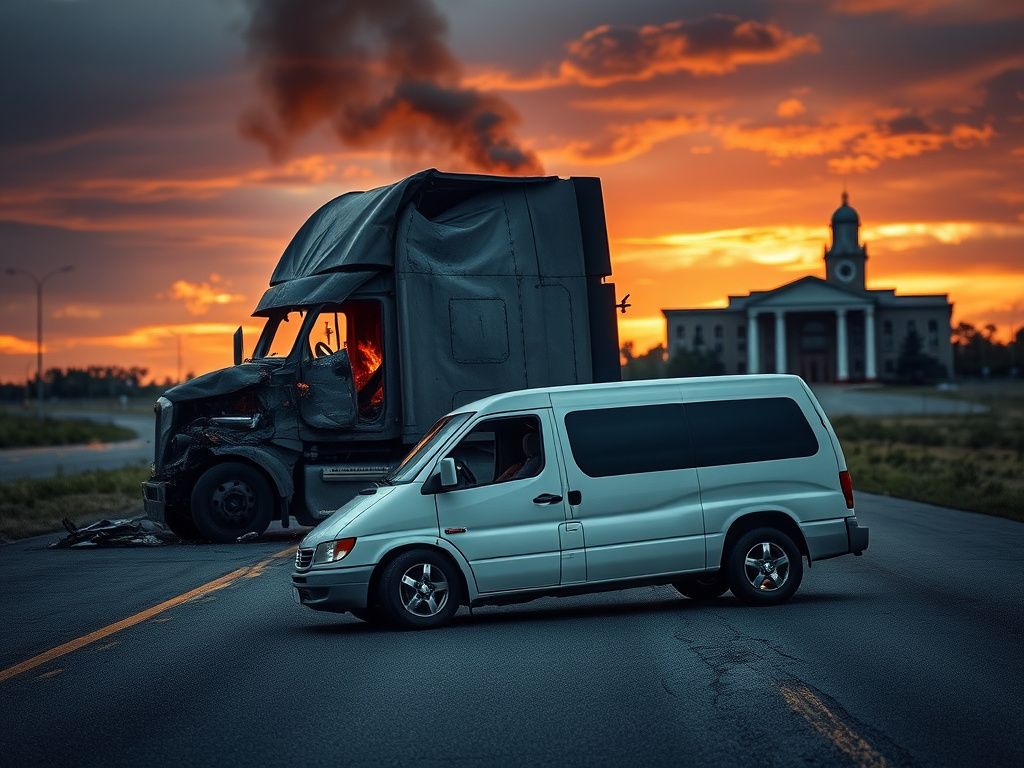 Flick International Wrecked semi-truck engulfed in flames on a Florida highway