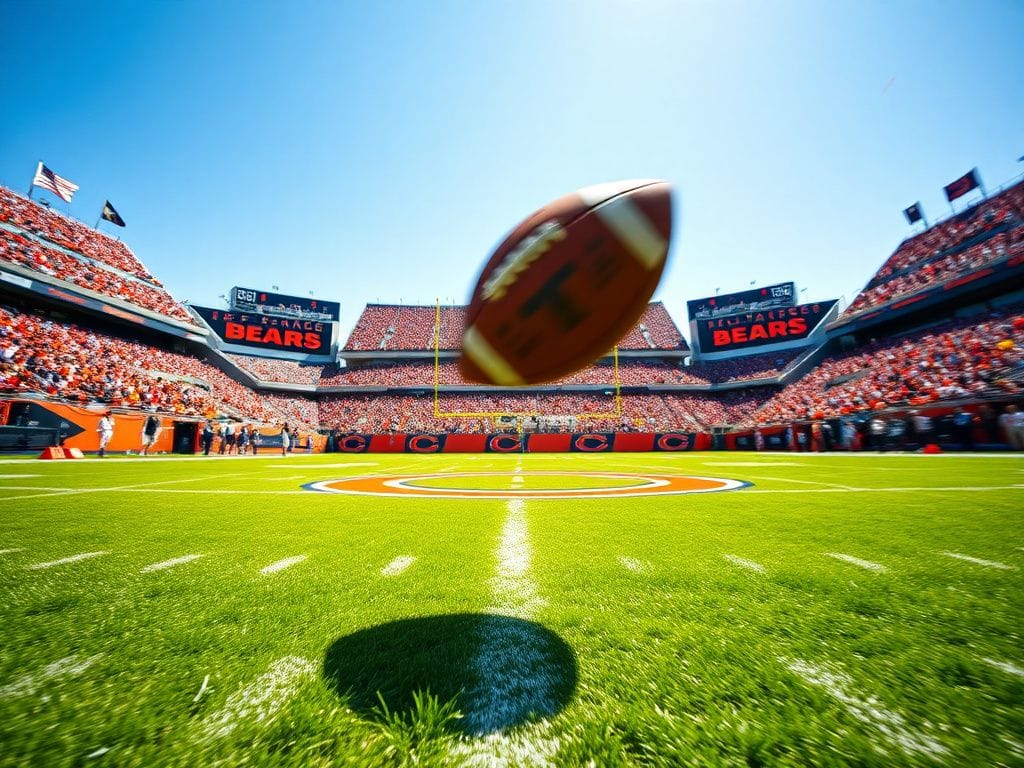 Flick International Dynamic moment of a touchdown catch by Caleb Williams of the Chicago Bears