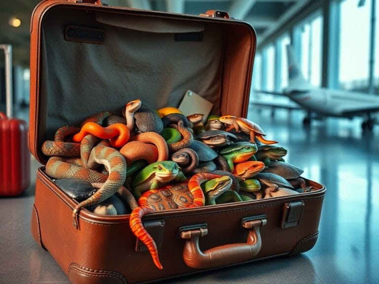 Flick International Suitcase overflowing with 186 exotic animals including snakes, turtles, and lizards at Ben Gurion Airport