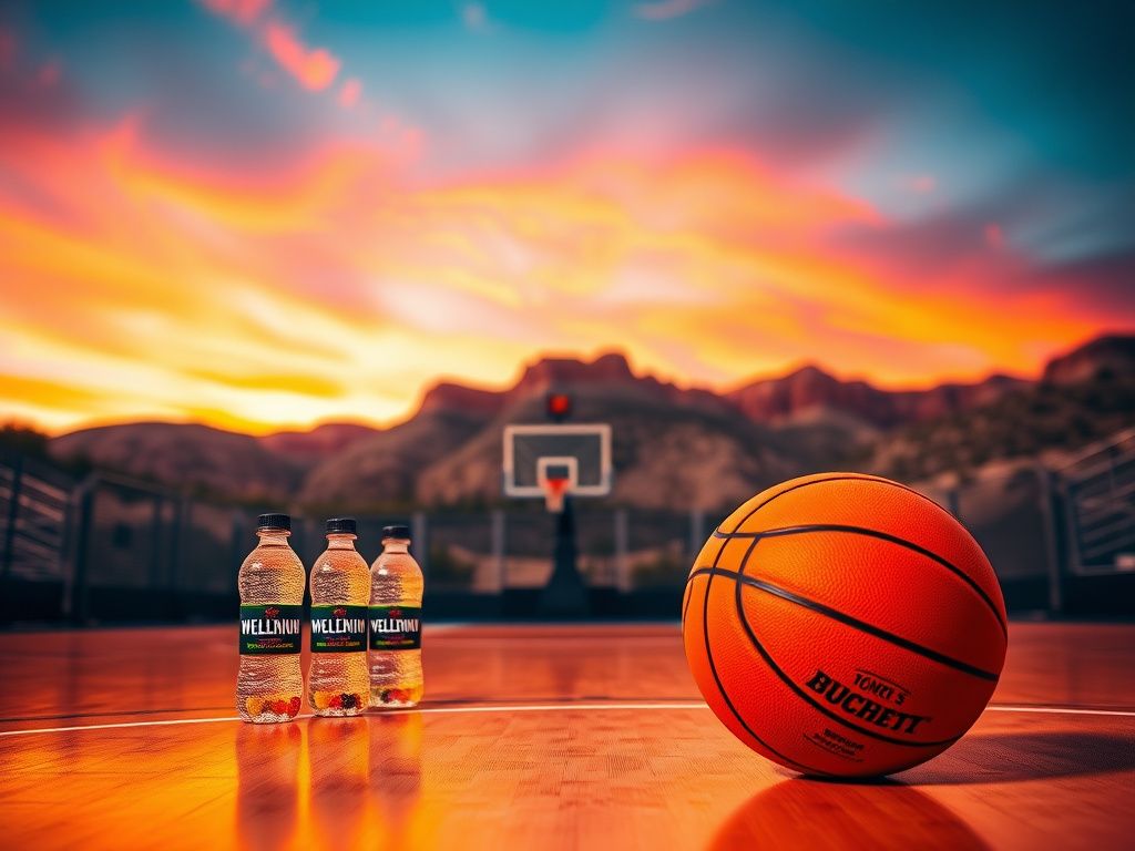 Flick International Basketball court with high-tech sports science equipment at sunset