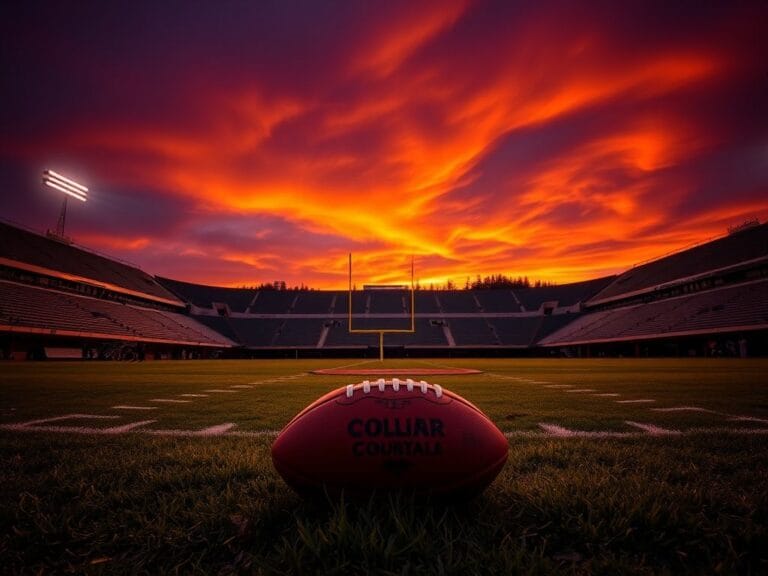 Flick International Dramatic sunset over University of Colorado football stadium with empty stands