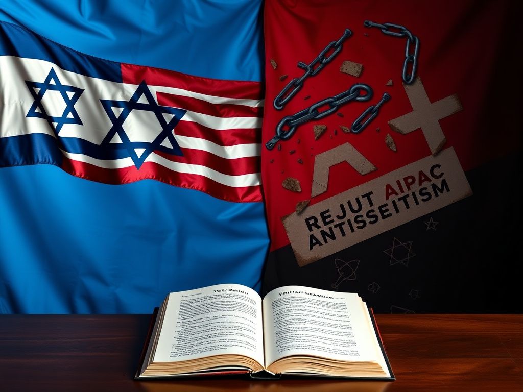 Flick International A split landscape illustrating the internal conflict within the Democratic Party over support for Israel, depicting symbols of pro-Israel sentiment and dissent.