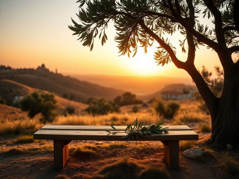 Flick International A peaceful Middle Eastern landscape at dawn with rolling hills and olive trees