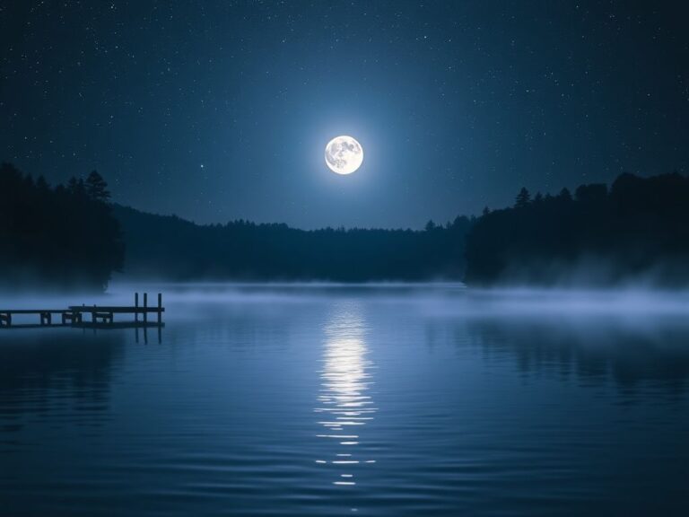 Flick International Serene moonlit night over a calm lake with starry reflections