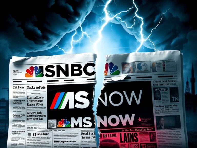 Flick International A dramatic scene depicting a torn newspaper representing MSNBC's transition to MS NOW