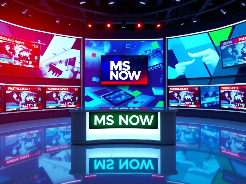 Flick International Modern newsroom with screens displaying breaking news and a polished news desk