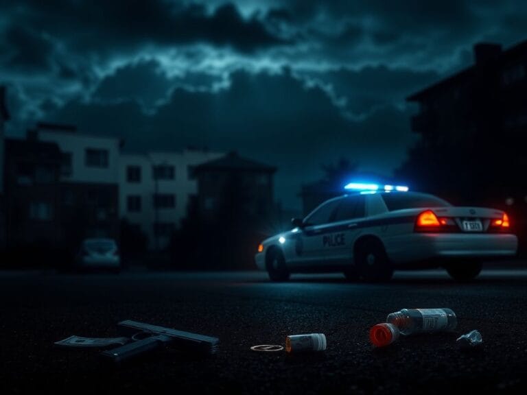 Flick International Police operation scene at night with flashing lights and dark urban background