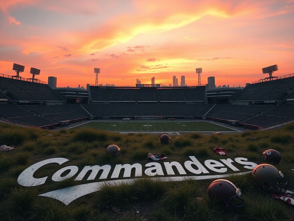 Flick International Panoramic view of the RFK Stadium site with overgrown grass and remnants of the old structure