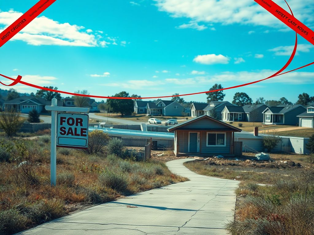 Flick International A conceptual image depicting a symbolic suburban landscape representing America's housing crisis