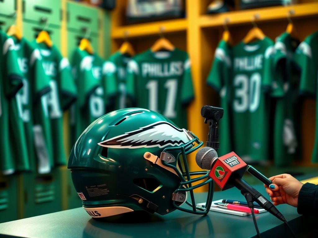 Flick International NFL locker room scene with jerseys and Eagles helmet, highlighting respect and equality