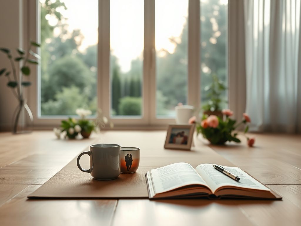 Flick International Empty yoga mat in a softly lit room with personal items indicating a couple's life