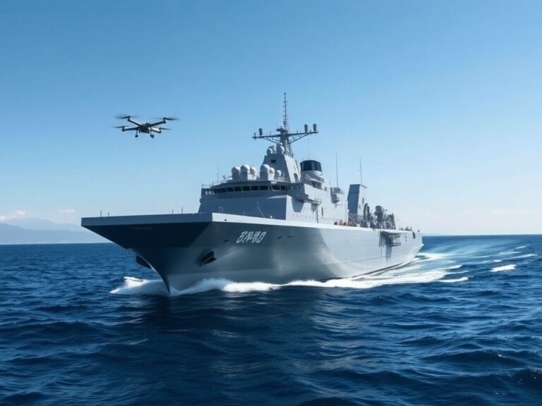 Flick International Sichuan Type 076 amphibious assault ship sailing on open sea with drone launch