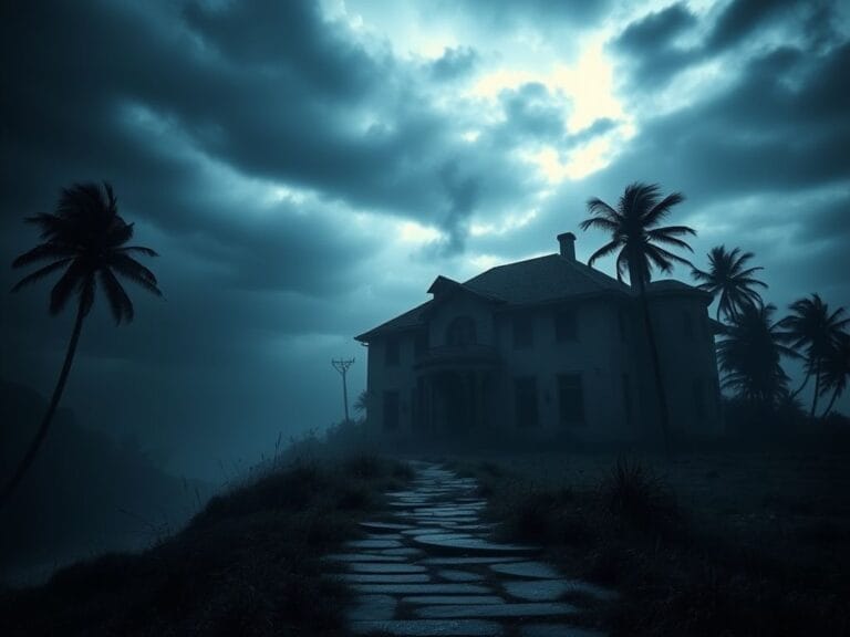 Flick International Dark and mysterious abandoned mansion on a private island shrouded in mist